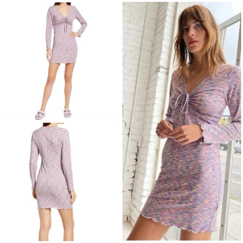 EUC Lisa Says Gah Lotta Long Sleeve Ribbed Space Dye Berry Bodycon Mini Dress S﻿